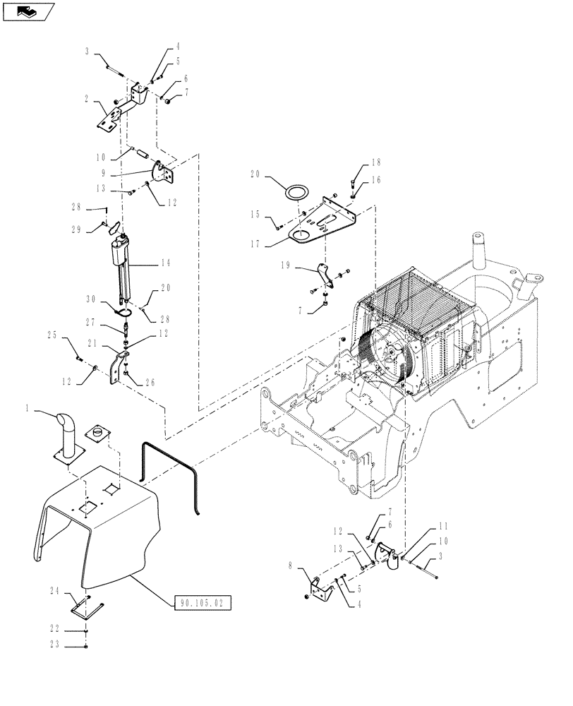 Схема запчастей Case 921F - (90.105.05[01]) - HOOD INSTALLATION (90) - PLATFORM, CAB, BODYWORK AND DECALS