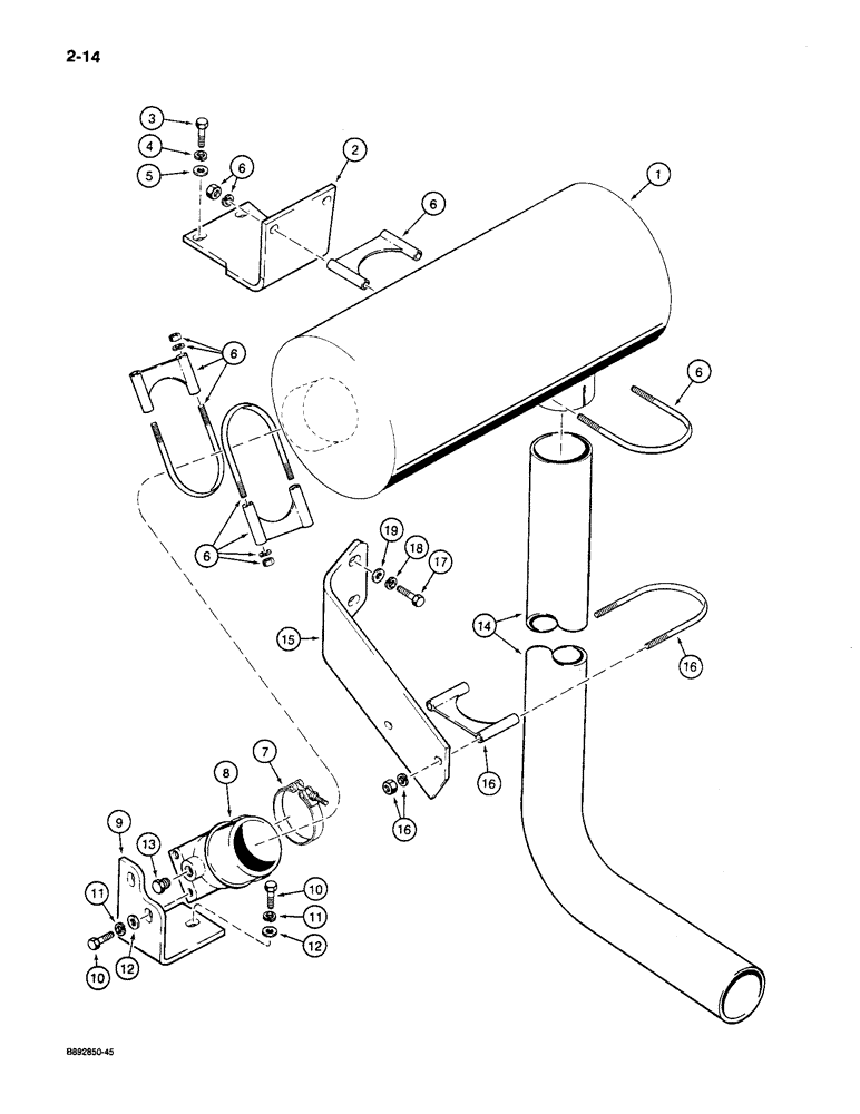 Схема запчастей Case 1085C - (2-14) - MUFFLER AND EXHAUST SYSTEM (02) - ENGINE