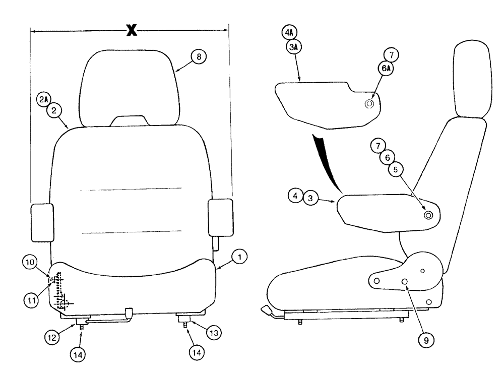 Схема запчастей Case 9050B - (9-050) - 159525A AND 165553A1 OPERATORS SEAT, PRIOR TO P.I.N EAC0501227 WITHOUT CASE LOGO ON BACK CUSHION (09) - CHASSIS/ATTACHMENTS