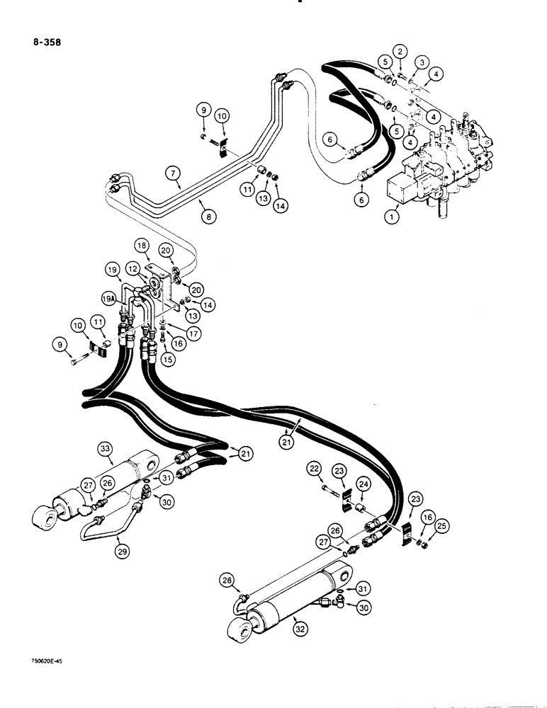 Схема запчастей Case 1450B - (8-358) - RIPPER HYDRAULIC CIRCUIT (08) - HYDRAULICS