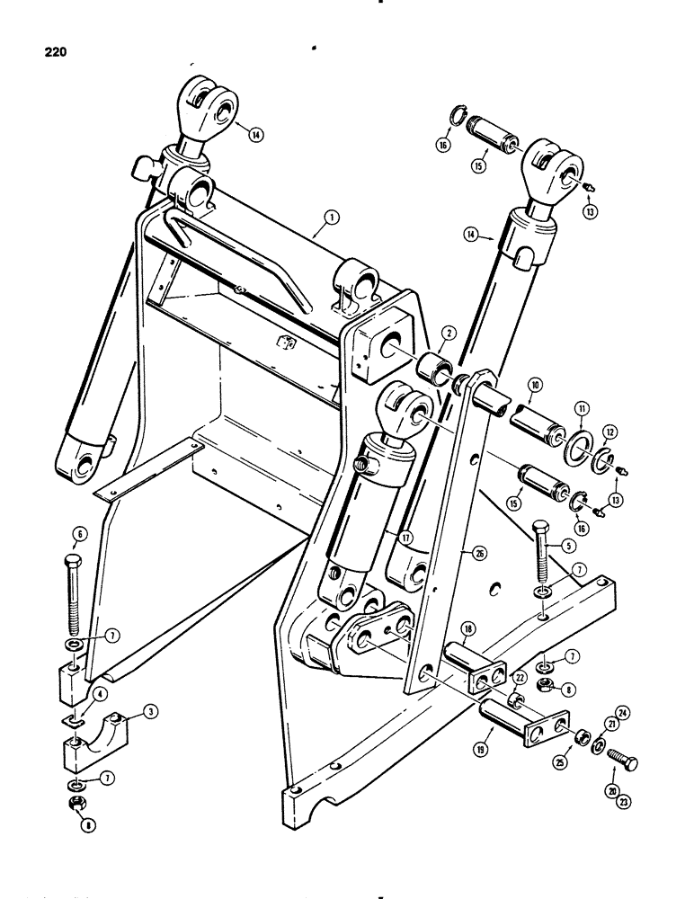 Схема запчастей Case 450B - (220) - LOADER COWL AND MAIN FRAME AND CYLINDERS (04) - UNDERCARRIAGE