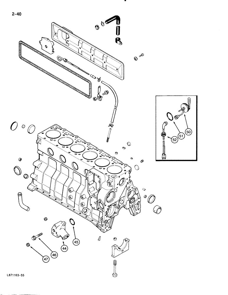 Схема запчастей Case 888 - (2-040) - CYLINDER BLOCK, 6T-590 DIESEL ENGINE, BLOCK HEATER, COMPLETE ENGINE ASSEMBLY (02) - ENGINE
