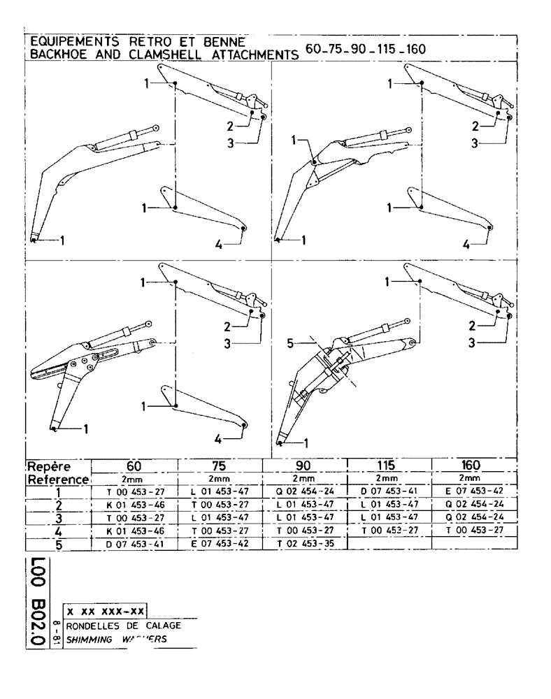 Схема запчастей Case 75C - (L00 B02.0[01]) - SHIMMING WASHERS (09) - BOOMS