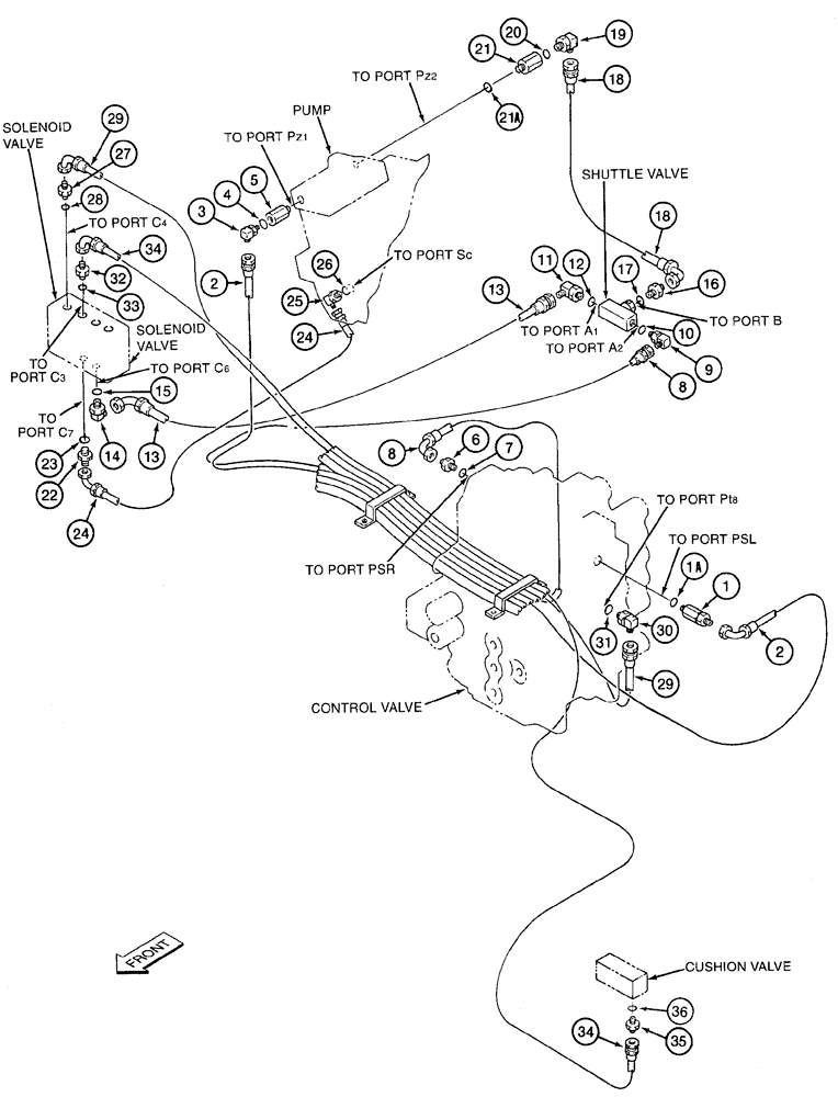 Схема запчастей Case 9050B - (8-032) - CONTROL SIGNAL LINES, PUMP REGULATOR LINES (08) - HYDRAULICS