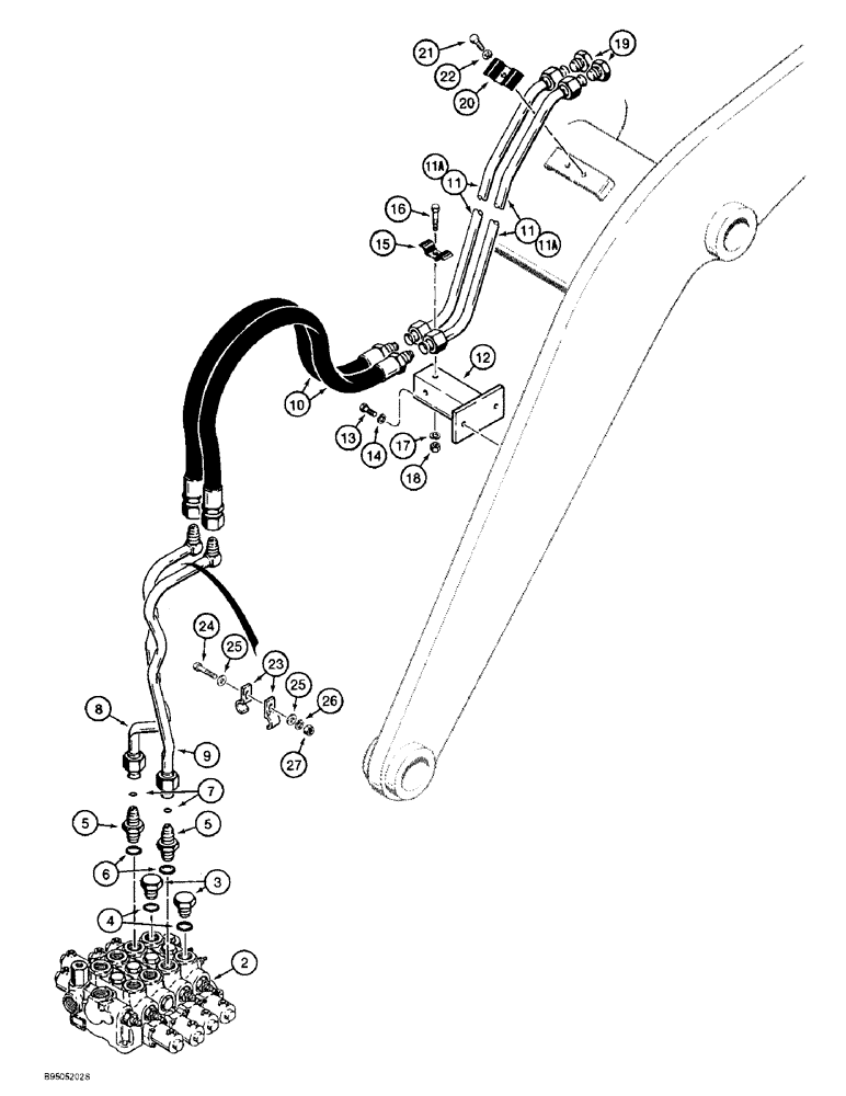 Схема запчастей Case 621B - (8-16) - HYDRAULIC CIRCUIT, LOADER AUXILIARY, CONTROL VALVE TO AUXILIARY BUCKET CYLINDERS, Z-BAR LOADER (08) - HYDRAULICS