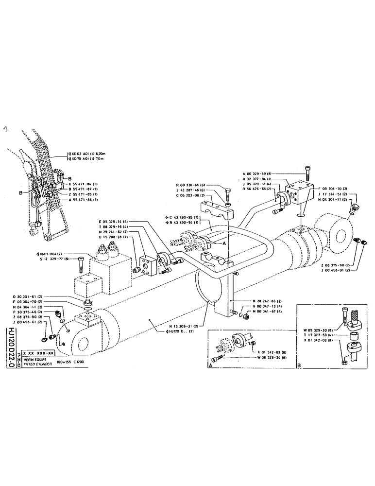 Схема запчастей Case 220 - (168) - FITTED CYLINDER (07) - HYDRAULIC SYSTEM
