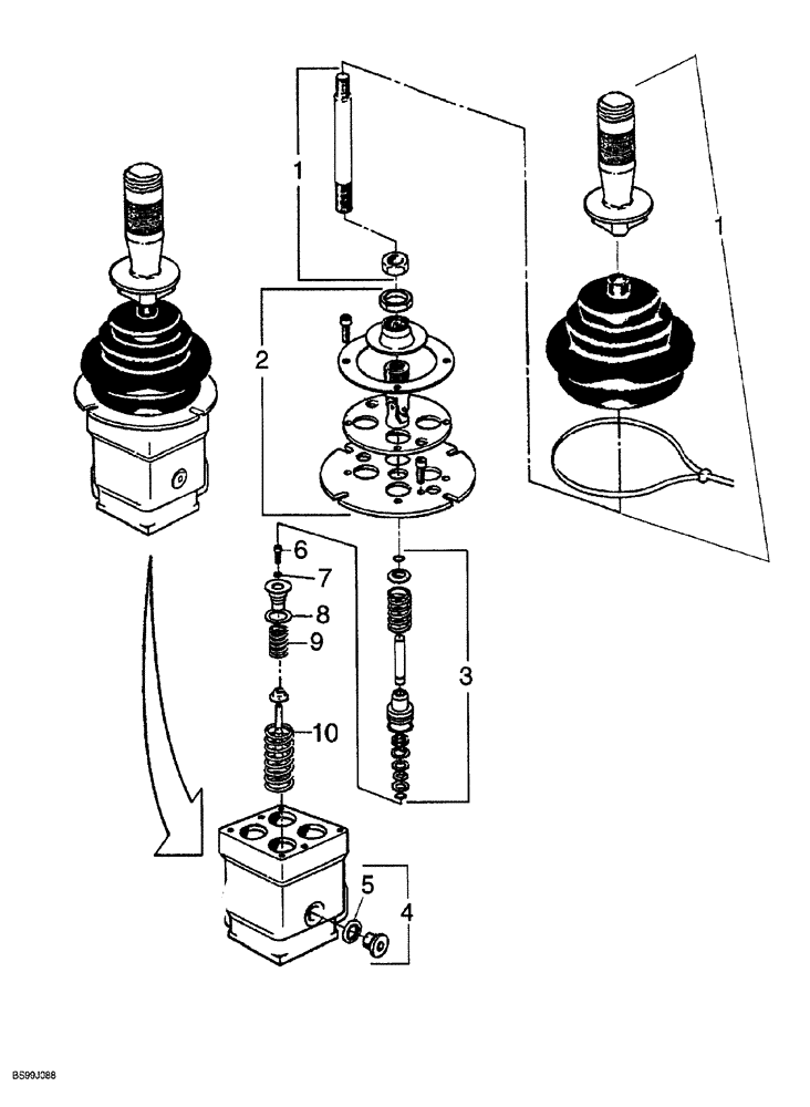Схема запчастей Case 689G - (08-56) - JOYSTICK CONTROL VALVE - FORK TILT AND FRAME LEVEL (08) - HYDRAULICS