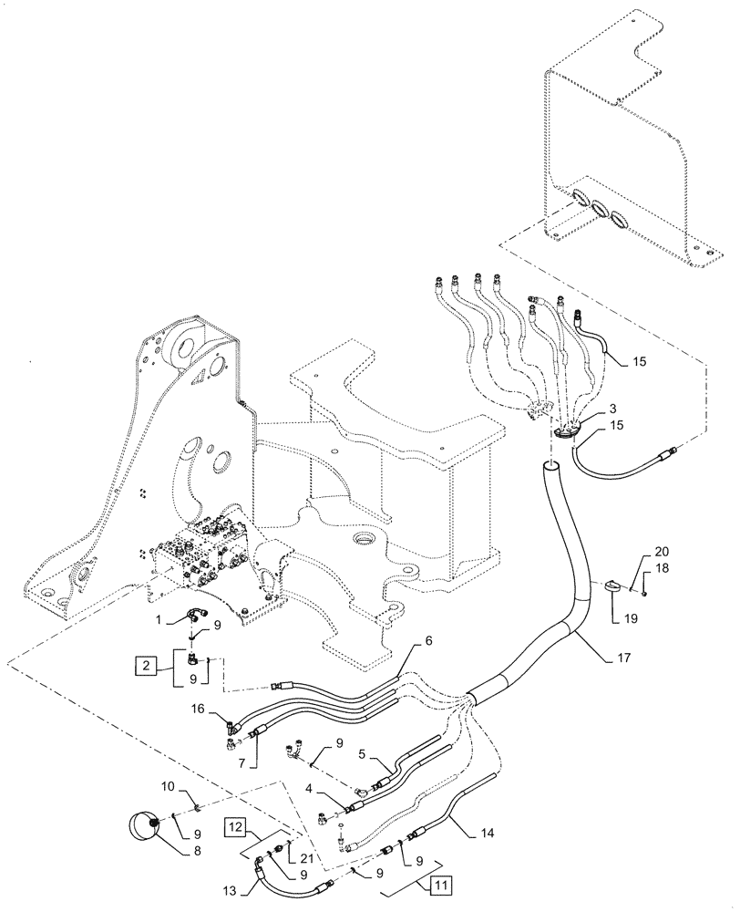 Схема запчастей Case 1021F - (35.140.02) - LINE INSTALLATION, LOADER CONTROLS, 3 FUNCTION VALVE (35) - HYDRAULIC SYSTEMS
