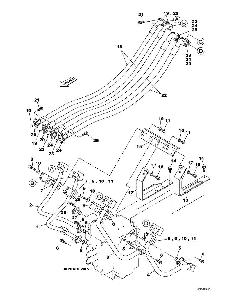 Схема запчастей Case CX700 - (08-015-00[01]) - HYDRAULIC CIRCUIT - DIPPER AND BUCKET CYLINDER (08) - HYDRAULICS