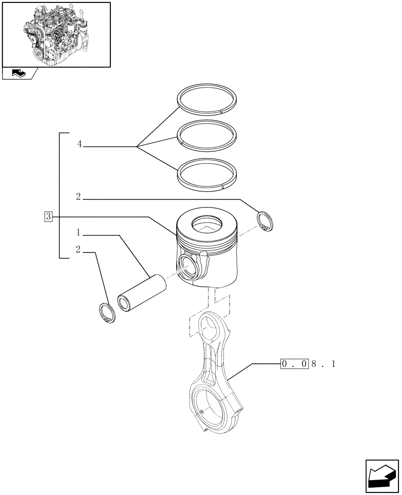 Схема запчастей Case 21E - (0.08.2) - PISTON - ENGINE (01) - ENGINE