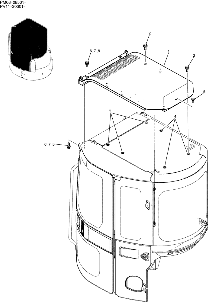 Схема запчастей Case CX27B - (01-049) - GUARD ASSY, HEAD (90) - PLATFORM, CAB, BODYWORK AND DECALS