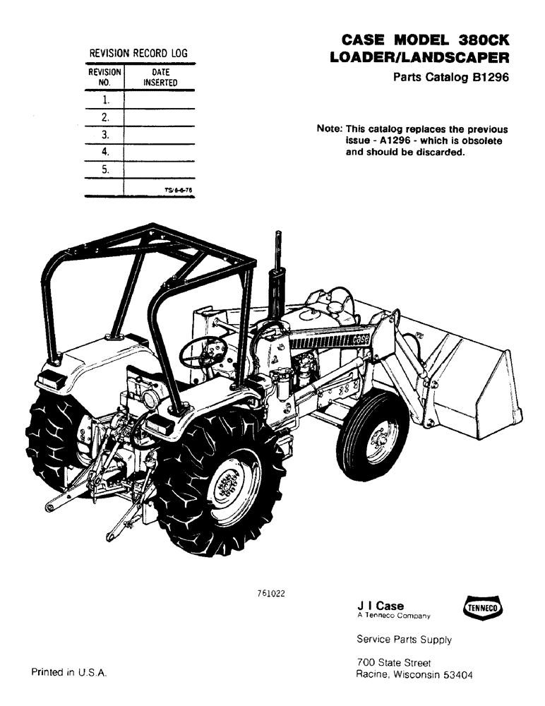 Схема запчастей Case 380CK - (001) - CASE MODEL 380CK LOADER/LANDSCAPER (00) - PICTORIAL INDEX