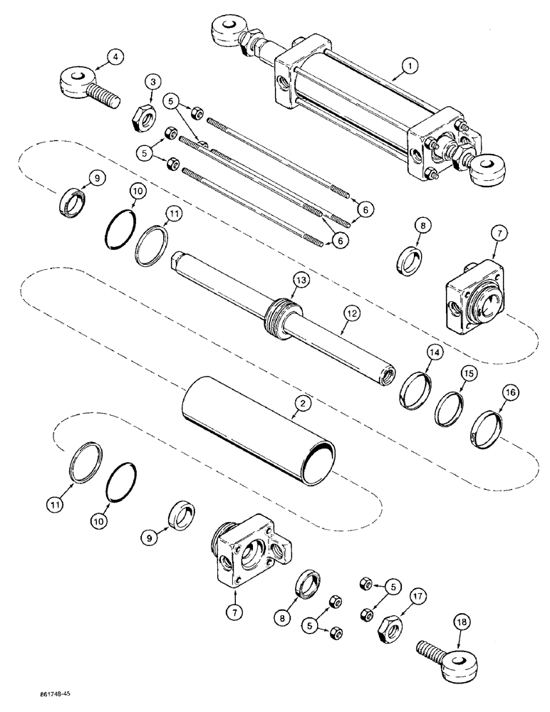 Схема запчастей Case 580SK - (5-14) - STEERING CYLINDER, TWO WHEEL DRIVE FRONT AXLE (05) - STEERING