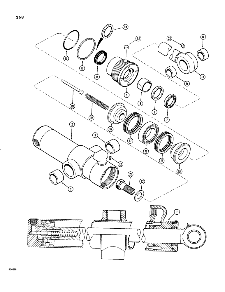 Схема запчастей Case 480C - (358) - G100073 BACKHOE SWING CYLINDERS, WITH TWO PIECE PISTON (35) - HYDRAULIC SYSTEMS