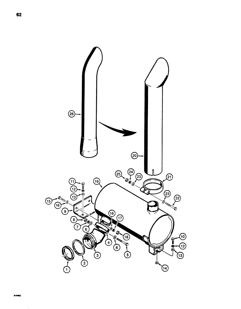 Схема запчастей Case 850B - (062) - MUFFLER, USED ON MODELS WITH TURBOCHARGER (01) - ENGINE