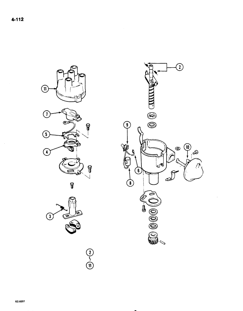 Схема запчастей Case 1825 - (4-112) - DISTRIBUTOR, GASOLINE MODELS (04) - ELECTRICAL SYSTEMS
