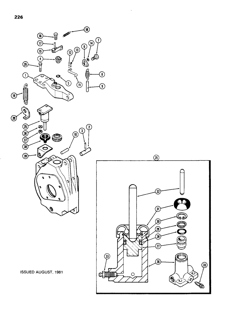 Схема запчастей Case 480C - (226) - DIFFERENTIAL BRAKE LEVER AND LOCK, TRANSAXLE (33) - BRAKES & CONTROLS