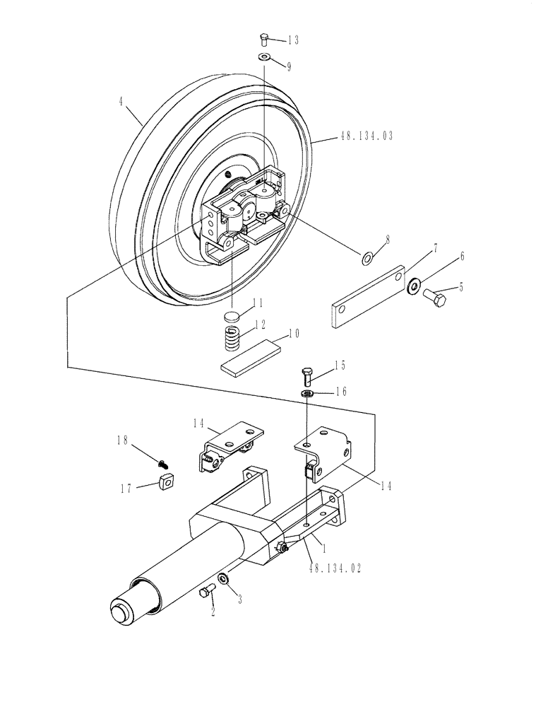 Схема запчастей Case 650L - (48.134.01) - TRACK ADJUSTER AND IDLER - MOUNTING (48) - TRACKS & TRACK SUSPENSION