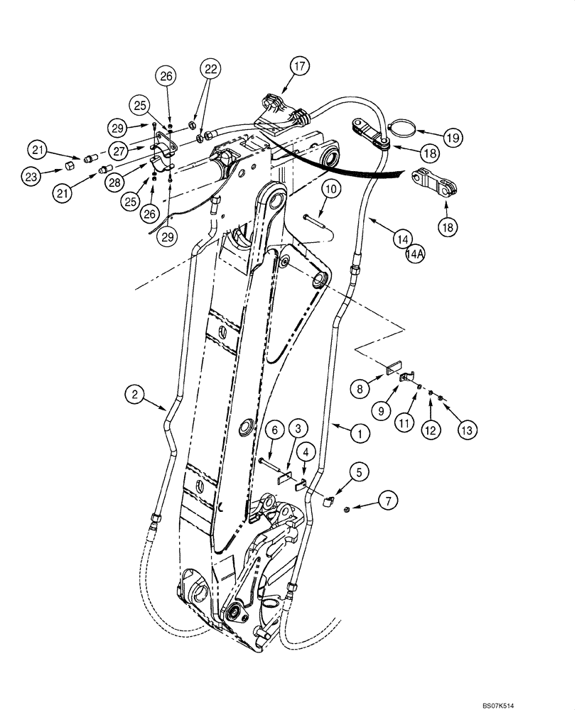 Схема запчастей Case 580M - (08-24) - HYDRAULICS - BACKHOE AUXILIARY, AT BOOM AND DIPPER (08) - HYDRAULICS