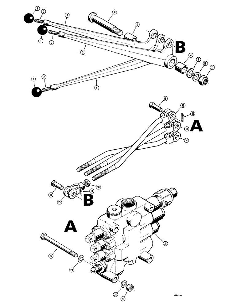 Схема запчастей Case W10B - (220) - LOADER CONTROL VALVE AND LEVERS, THREE SPOOL LOADER VALVE (08) - HYDRAULICS