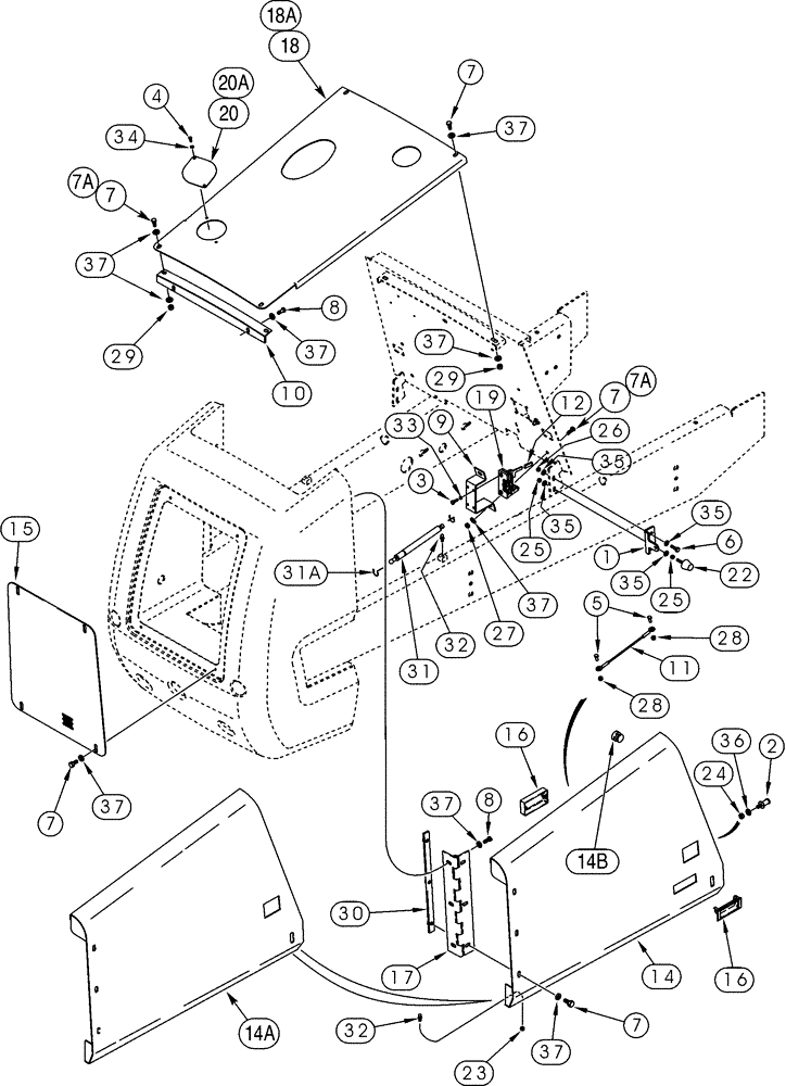 Схема запчастей Case 585G - (09-21) - HOOD - PANELS AND GRILLE (09) - CHASSIS