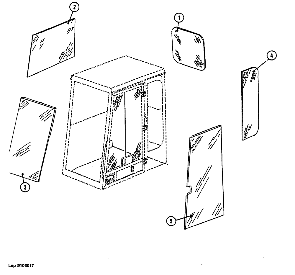 Схема запчастей Case 1088 - (160) - CAB WINDOWS (90) - PLATFORM, CAB, BODYWORK AND DECALS