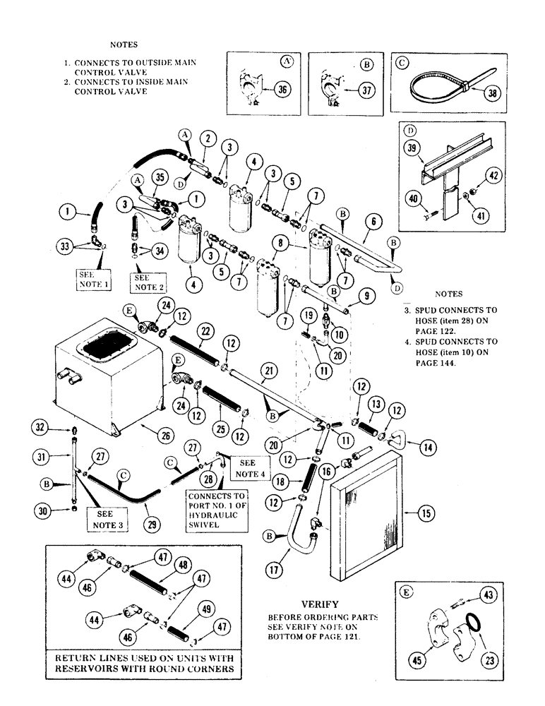 Схема запчастей Case 35 - (118) - MAIN VALVE TO FILTERS TO OIL TANK AND COOLER TUBING (35) - HYDRAULIC SYSTEMS