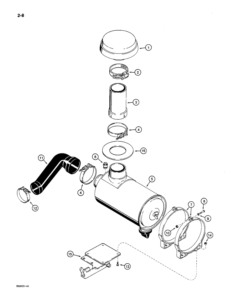 Схема запчастей Case 1085C - (2-08) - AIR CLEANER AND AIR INTAKE PARTS (02) - ENGINE