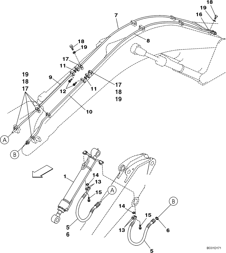 Схема запчастей Case CX330 - (08-17) - HYDRAULICS - BUCKET, 2,63 METER (8 FT 8 IN) ARM (08) - HYDRAULICS