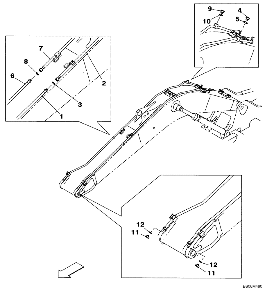 Схема запчастей Case CX240B - (08-046) - OPTION LINE (BAR BASE) - BOOM (08) - HYDRAULICS