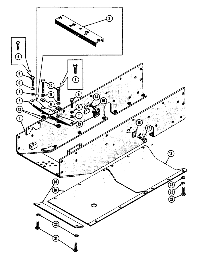 Схема запчастей Case 600 - (008) - ENGINE FRAME INSTALLATION, ENGINE FRAME, MUD PANS, ENGINE MOUNTS (01) - ENGINE