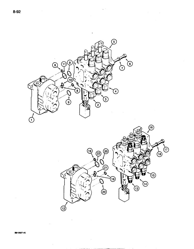 Схема запчастей Case 855D - (8-092) - R40889 THREE SPOOL CONTROL VALVE, LOADER MODELS W/RIPPER OR CLAM BUCKET (08) - HYDRAULICS
