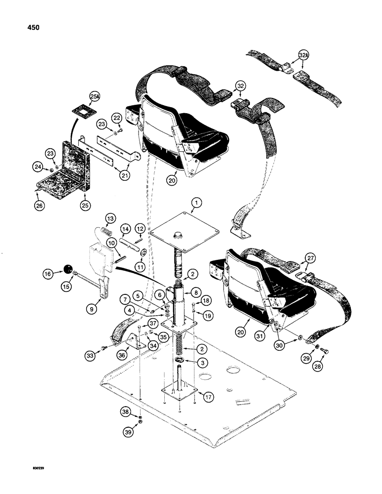 Схема запчастей Case 480C - (450) - SEAT MOUNTING PARTS AND SEAT BELTS (90) - PLATFORM, CAB, BODYWORK AND DECALS