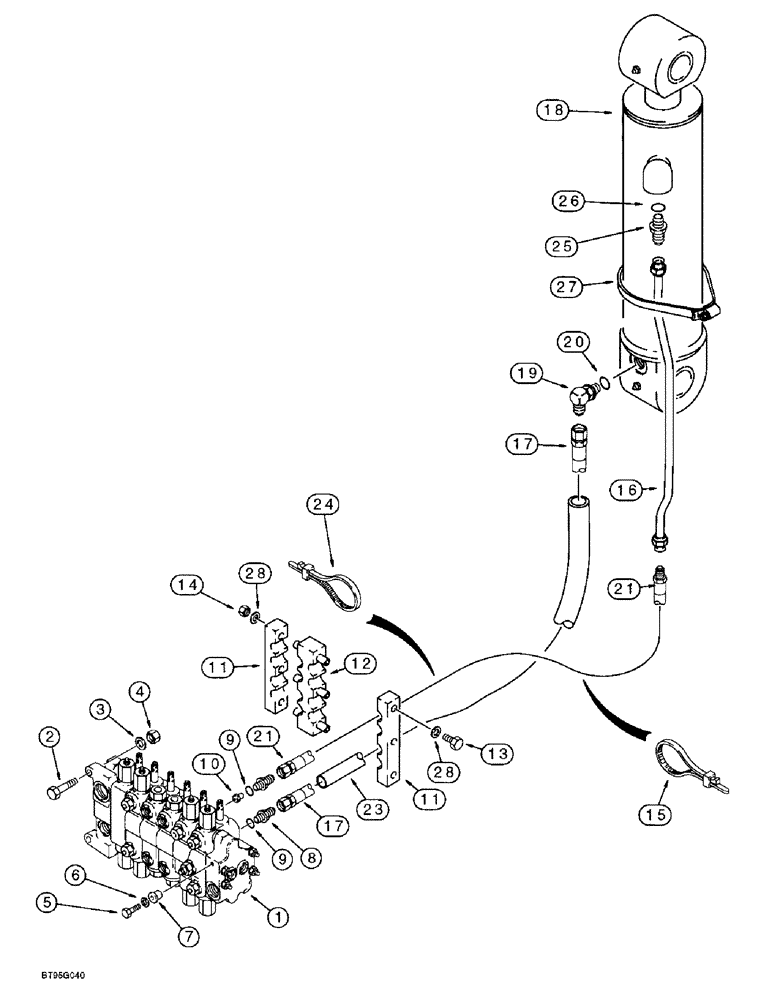 Схема запчастей Case 580L - (8-026) - BACKHOE DIPPER CYLINDER HYDRAULIC CIRCUIT (08) - HYDRAULICS