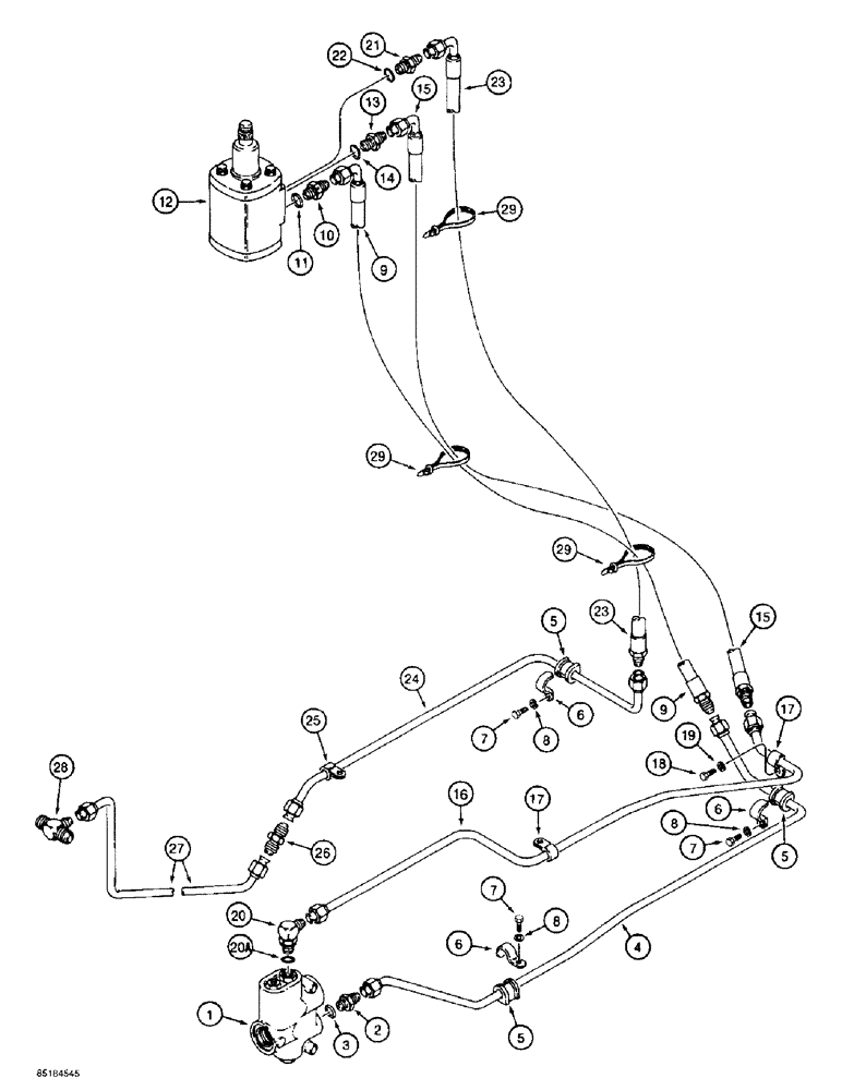 Схема запчастей Case 584E - (5-04) - STEERING HYDRAULIC CIRCUIT, PRESSURE AND RETURN LINES AT STEERING CONTROL VALVE (05) - STEERING