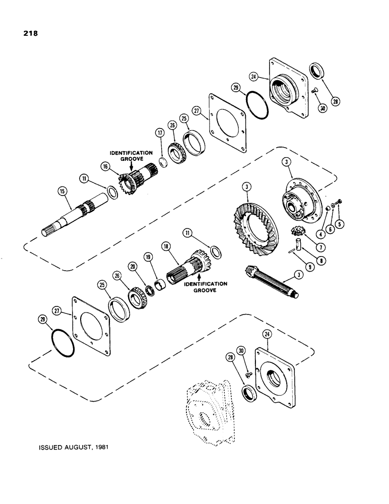 Схема запчастей Case 480C - (218) - DIFFERENTIAL, TRANSAXLE, POWER SHUTTLE (27) - REAR AXLE SYSTEM