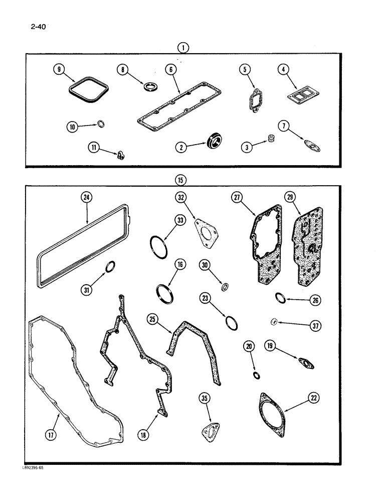 Схема запчастей Case W11B - (2-040) - ENGINE GASKET KITS, 4-390 ENGINE, 4T-390 ENGINE, VALVE GRIND (02) - ENGINE