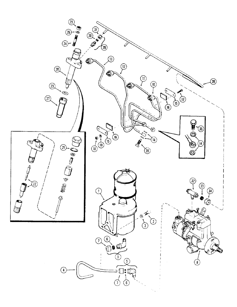 Схема запчастей Case 310G - (040) - FUEL INJECTION SYSTEM, (188) DIESEL ENGINE (02) - FUEL SYSTEM