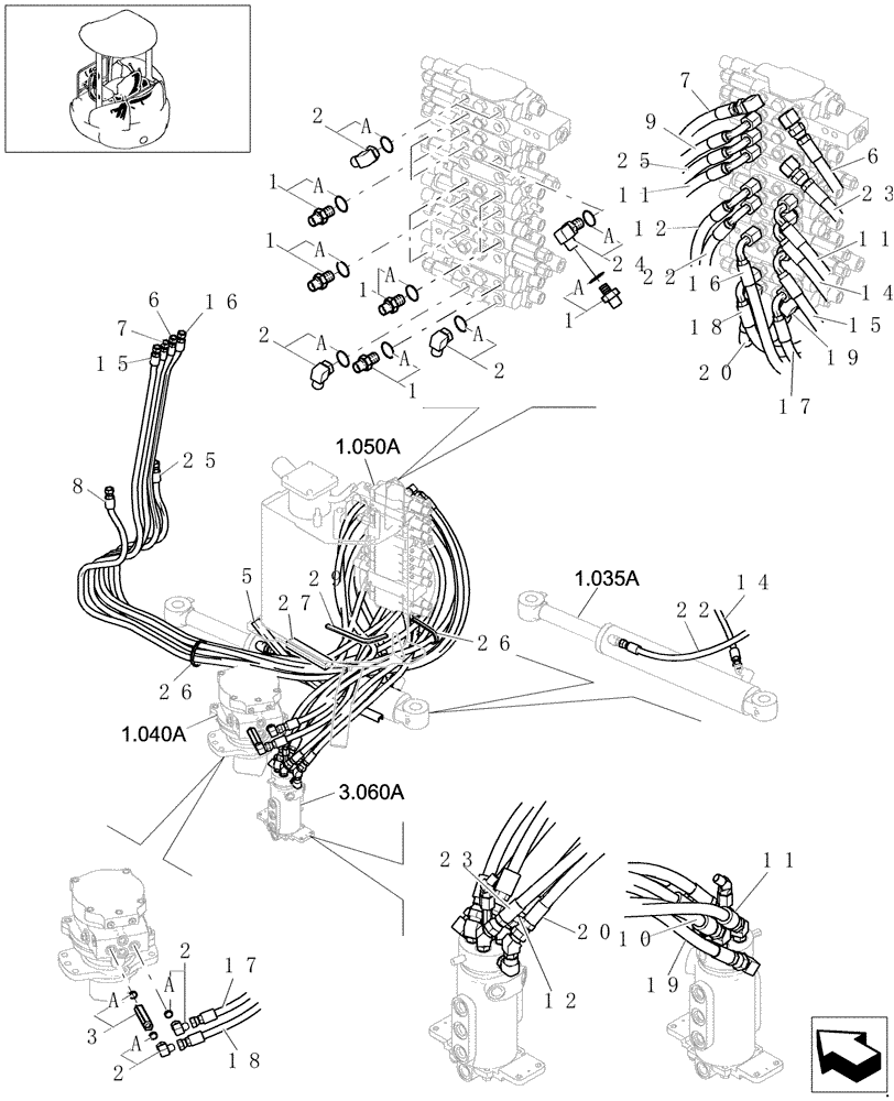 Схема запчастей Case CX20B - (1.050[02]) - HYD LINES MAIN (35) - HYDRAULIC SYSTEMS