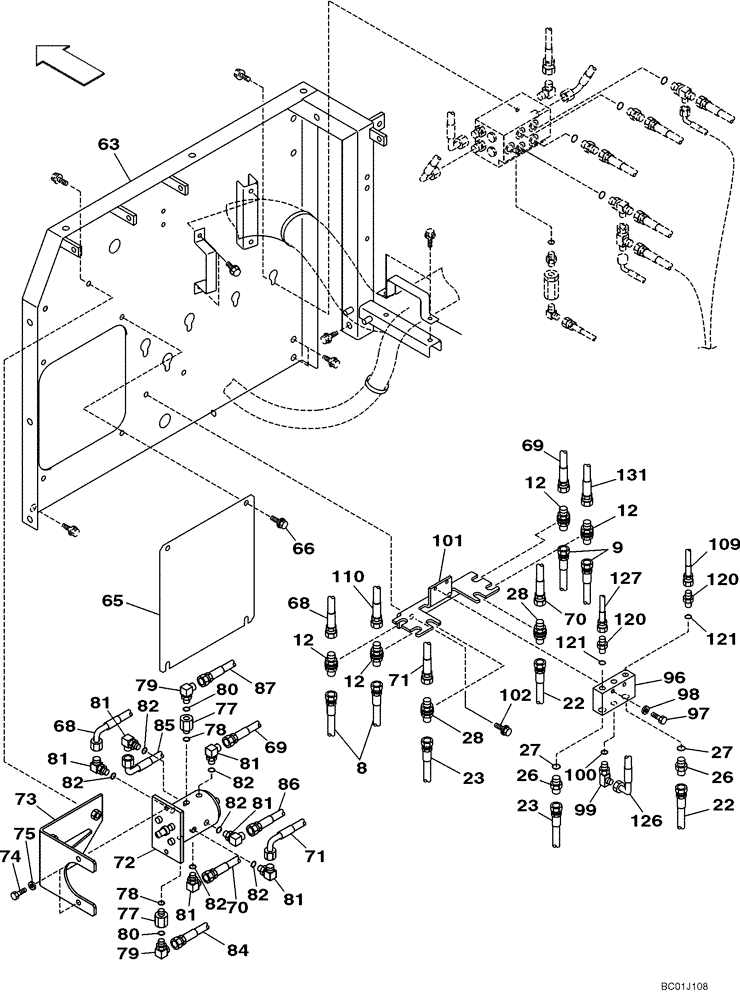 Схема запчастей Case CX210 - (08-21C) - PILOT CONTROL LINES, PARTITION - MODELS WITH LOAD HOLD & CONTROL SELECTOR VALVE (08) - HYDRAULICS
