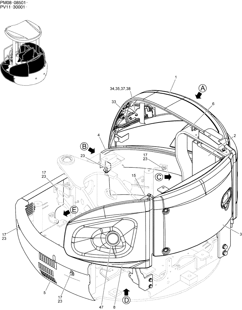 Схема запчастей Case CX27B - (01-061) - GUARD INSTAL (CANOPY) (90) - PLATFORM, CAB, BODYWORK AND DECALS