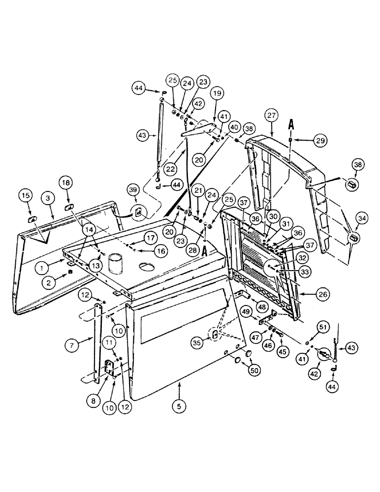 Схема запчастей Case 580SK - (9-098) - HOOD, ENGINE SIDE PANELS AND GRILLE UNIT (09) - CHASSIS/ATTACHMENTS