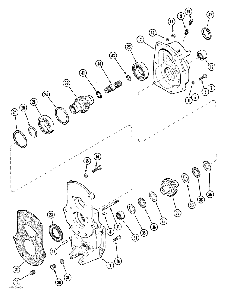 Схема запчастей Case 480F LL - (6-62) - TRANSAXLE TRANSFER GEAR BOX, 4 WHEEL DRIVE (06) - POWER TRAIN