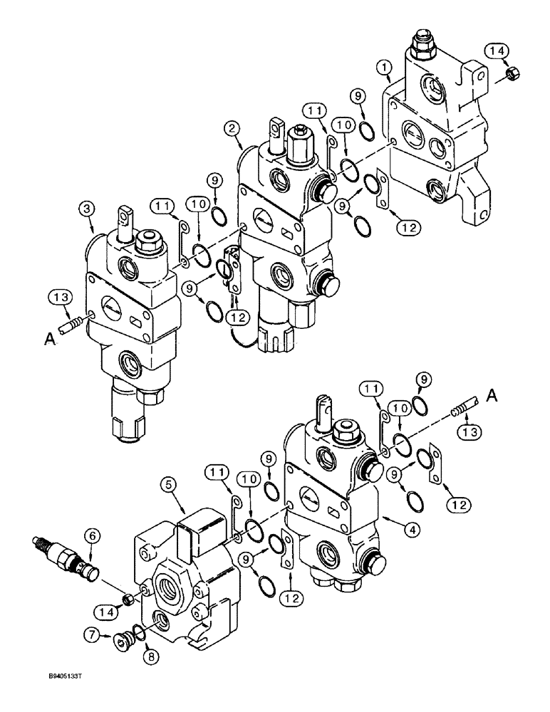 Схема запчастей Case 590L - (8-086) - LOADER CONTROL VALVE, THREE SPOOL (08) - HYDRAULICS