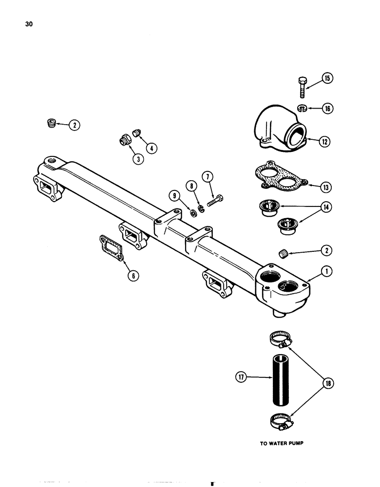 Схема запчастей Case 1080 - (030) - WATER MANIFOLD AND THERMOSTAT, 504BDT DIESEL ENGINE (10) - ENGINE