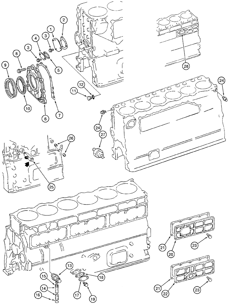 Схема запчастей Case 9050 - (2-44) - CYLINDER BLOCK ATTACHING PARTS, AND ENGINE GASKET KIT (02) - ENGINE