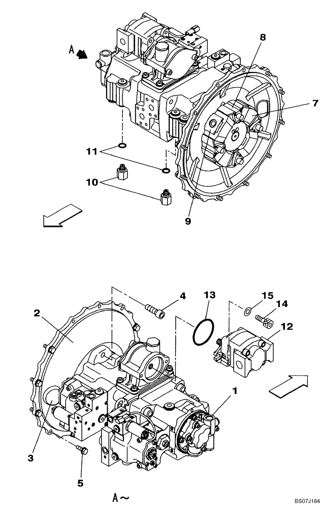 Схема запчастей Case CX130B - (08-04) - PUMP ASSY, HYDRAULIC - OPTIONAL - COUPLING - WITH LOW FLOW AND/OR BLADE (08) - HYDRAULICS