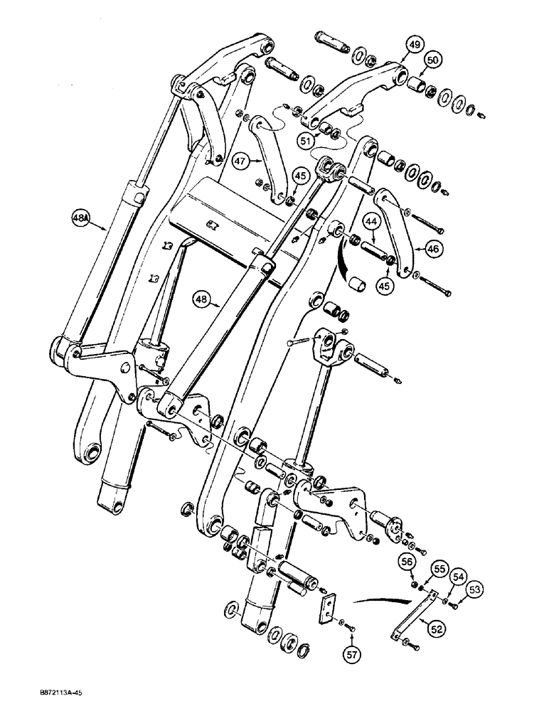 Схема запчастей Case W36 - (9-470) - LOADER LIFT FRAME AND LINKAGE, MODELS WITH FLANGED BELLCRANK PIVOT PINS (09) - CHASSIS
