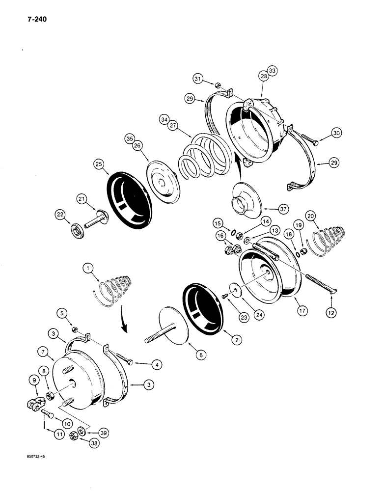 Схема запчастей Case 680K - (7-240) - BRAKE SYSTEM, L105169 BRAKE ACTUATOR (07) - BRAKES