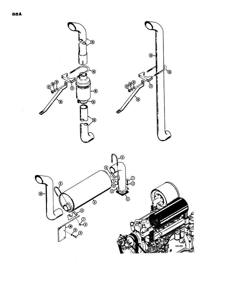 Схема запчастей Case W24 - (055A) - EXHAUST SYSTEM (02) - ENGINE